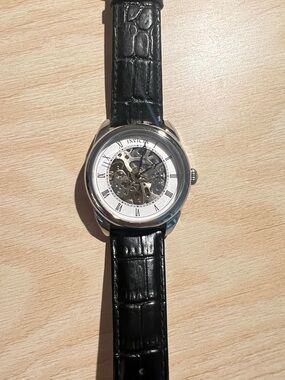 Invicta Skeleton Dial Wristwatch with Black Croc-Embossed Leather Strap